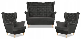 Zestaw wypoczynkowy Carol sofa fotele paski Family Meble grafitowy