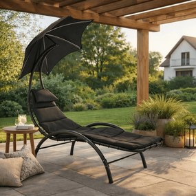 Leżak Ogrodowy z Parasolem CARPA Czarny