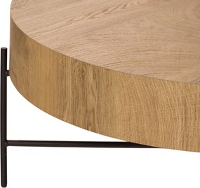 Stolik kawowy okrągły Liviano 80 cm z metalowymi nogami - dąb naturalny / czarny