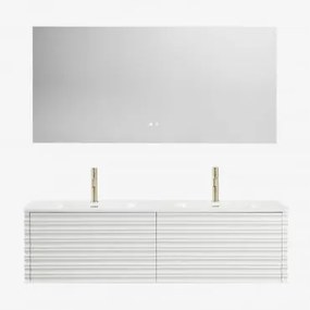 Zestaw Drewnianych Mebli Łazienkowych Noura Ze Zintegrowanymi Umywalkami Biała & Prostokątny Led I Przeciwmgielny 160x75 Cm Jorvi - Sklum