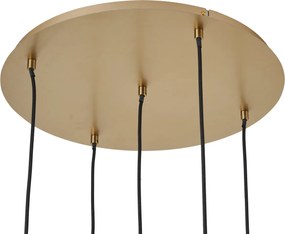 Lampa wisząca Art Deco złota ze szkłem opalowym 5-punktowa - Yani