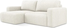 Kremowy sztruksowy rozkładany/ze schowkiem narożnik (lewostronny/z szezlongiem) Kona – Makamii