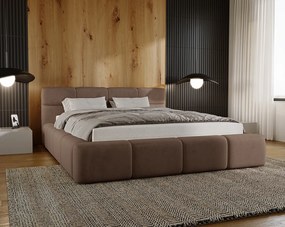 Emporius Oslo łóżko tapicerowane 180x200 cm - nowoczesne, sypialniane z pojemnikiem i stelażem - łóżko dwuosobowe, tkanina aksamitna, brązowy (Magic Velvet 2205)