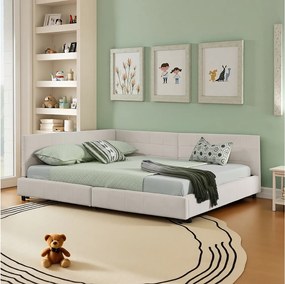 Leżanka 160x200 cm - Łóżko dla dorosłych z oparciem i stelażem - beżowy aksamit - bez materaca