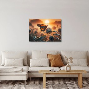 Obraz na szkle – Motyl w zachodzącym słońcu (70x50 cm)