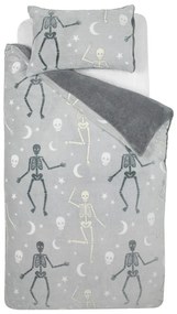 Szara fluorescencyjna pościel dziecięca dwuosobowa z mikropluszu 200x200 cm Halloween Skeleton – Catherine Lansfield
