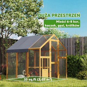 PawHut Kurnik 3,07 m² Wybieg drewniany z wodoodporną osłoną, zamkiem bezpieczeństwa, dla 6-8 kur 1,7 x 1,8 x 1,8 m | Aosom PL