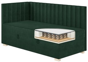 Ciemnozielone narożne łóżko dziecięce ze schowkiem i materacem 90x200 cm Snugi – Ghado