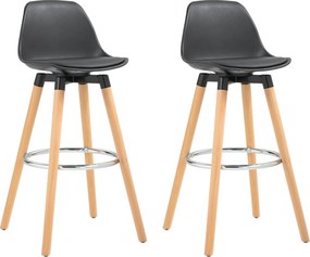 HOMCOM Zestaw 2 hokerów krzesła barowe Skandi-design, podnóżek, 43 cm x 43 cm x 91 cm, naturalny + czarny | Aosom PL