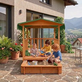 Piaskownica z werandą HAPPY, 130x130x143cm, brązowa/zielona Jurhan