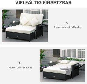 Outsunny Sofa ogrodowa z technorattanu Funkcja leżanki 2osobowa Podnóżek Brązowa z poduszkami | Aosom PL