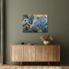 Obraz na szkle - Konie na złotym tle (70x50 cm)
