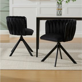 Zestaw 2 krzeseł do jadalni z czarnego aksamitu z funkcją obrotową i metalowymi nogami