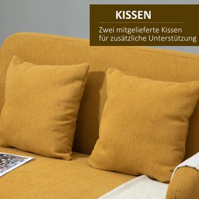 HOMCOM Sofa Dwuosobowa Szara - Kompaktowa Kanapa Loveseat z Poduszkami do Salonu i Biura, żółty+naturalny, 130 x 70 x 80 cm | Aosom PL