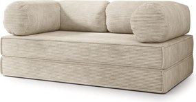 Masseno Sofa piankowa ALVIO z funkcją spania, Kanapa z pianki do salonu, Bezmontażowa, Tkanina sztruksowa – Kremowy POSO 100