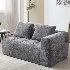 Sofa 2-osobowa z leżanką - 158 x 90 x 62 cm - z poduszką i kieszeniami bocznymi - aksamit - szary