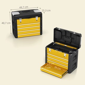 HOMCOM Pusta skrzynka na narzędzia, 49,7 x 25,3 x 40,7 cm, kufer z 4 szufladami, mini-pojemnik, stal, żółta | Aosom PL