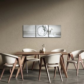 Obraz - Biały koń (z zegarem) (90x30 cm)