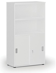 Szafa biurowa kombinowana PRIMO WHITE, drzwi przesuwne na 2 poziomach, 800 x 420 x 1434 mm, biały