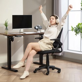 HOMCOM Oddychające Krzesło Biurowe z Siatki, Ergonomiczne Krzesło Obrotowe ze Składanymi Podłokietnikami i Wspierającymi Lędźwie, Czarny | Aosom PL