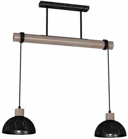 Lampa wisząca czarna, podwójna, drewno, ERIK Sawn black/Patinated wood 2XE27