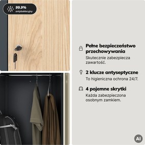 Szafa socjalna ubraniowa typu L, czterokomorowa, antracytowa/dąb sonoma, 800x1850x450 mm: JULIA Eco Design