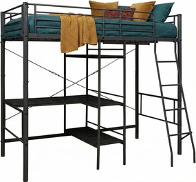 Czarne metalowe łóżko z regałem 90x200 cm H4-K63