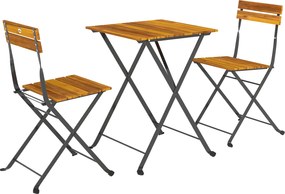 Outsunny Zestaw 3-częściowy dla 2 osób: Stół i 2 składane krzesła na taras, balkon, Teak | Aosom PL
