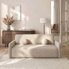 Sofa DUO Rozkładana Dwuosobowa Beżowa Szenil Japandi
