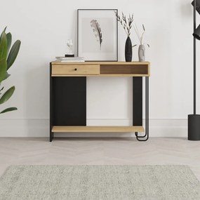 Czarno-naturalna konsola z blatem w dekorze dębu 35x100 cm Saturne – Marckeric