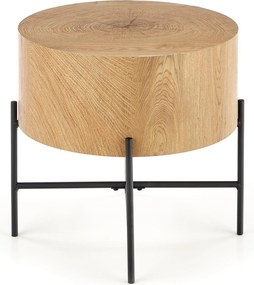 Stolik kawowy okrągły Liviano 45 cm z metalowymi nogami - dąb naturalny / czarny