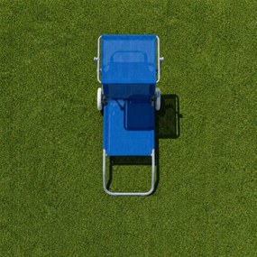 Leżak plażowy Solmare z daszkiem i kołami - składany leżak ogrodowy, niebieski