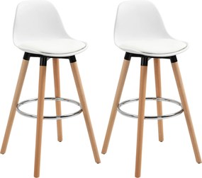 HOMCOM Zestaw 2 krzeseł barowych skandynawskich z podnóżkiem białe drewniane nowoczesne | Aosom PL