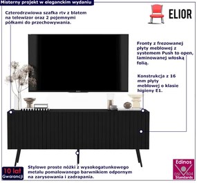 Czarna lamelowa szafka RTV na metalowych nóżkach - Filo 13X