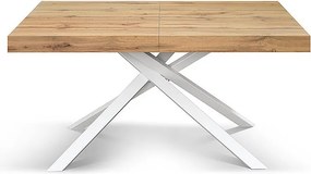 Drewniany stół, dębowe wykończenie, biała podstawa, rozkładany 140x90 - FORTE DEI MARMI
