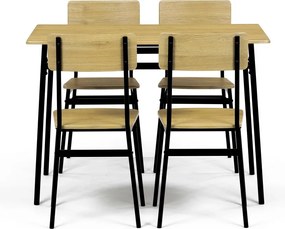 Zestaw jadalniany Industrial z 4 krzesłami, 110 x 70 x 76 cm, dąb dziki