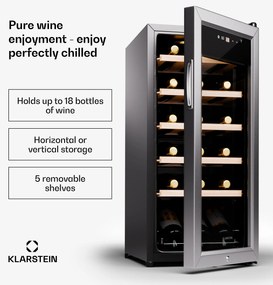 Klarstein Shiraz Premium Smart 35cm 18 Butelek Winiarka Wolnostojąca Srebrny