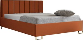 Łóżko tapicerowane MALIBU, wezgłowie, obicie MONOLITH, pojemnik na pościel, podnośnik gazowy, wysokość spania 39 cm, 120x200 cm, Morelowy