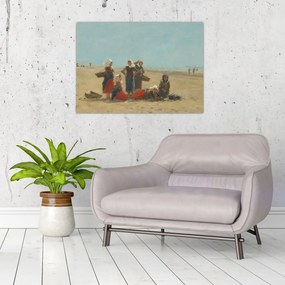 Obraz na szkle - Eugène Boudin, Women on the Beach at Berck, reprodukcje (70x50 cm)