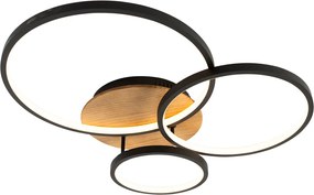 Czarna lampa sufitowa z drewnem, w tym LED 3-stopniowo ściemnialny 3-światła - Alec