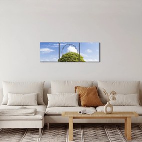 Obraz plaży z drzewem (z zegarem) (90x30 cm)