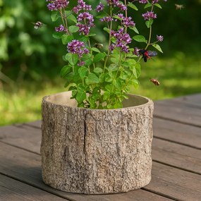 Osłonka na kwiaty imitująca korę drzewa, 19,5 x 19,5 x 17 cm, beton, 19,5 cm