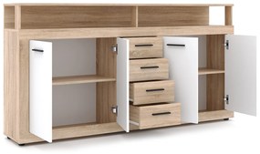 Komoda Czterodrzwiowa z Szufladami BLAGO 190 cm Dąb Sonoma/Biała Nowoczesna