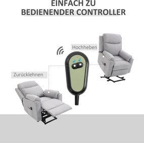 HOMCOM elektryczny fotel telewizyjny podnoszony z funkcją pomocy przy wstawaniu i relaksu w kolorze szarym | Aosom PL