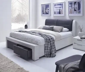 Łóżko Cassandra S 160x200 białe/czarne z szufladami HALMAR