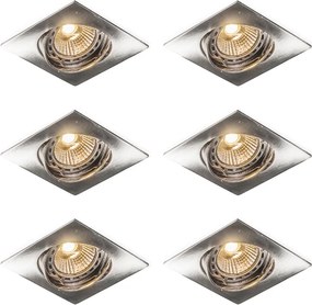 Zestaw 6 odchylanych reflektorów wpuszczanych stalowych kwadratowych - Edu