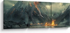 Obraz - Erupcja wulkanu (z zegarem) (90x30 cm)