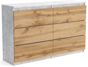 Duża komoda 6 SZUFLAD Szafka 120 cm ARIA Beton/Dąb Wotan