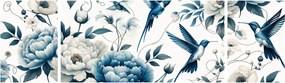 Obraz - Kolibry z kwiatami (170x50 cm)