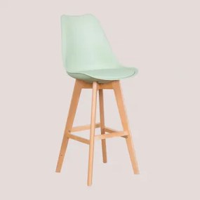 Wysoki Stołek Nordycki Z Poduszką Ze Skóry Ekologicznej Celadón & ↑75 Cm - Sklum
